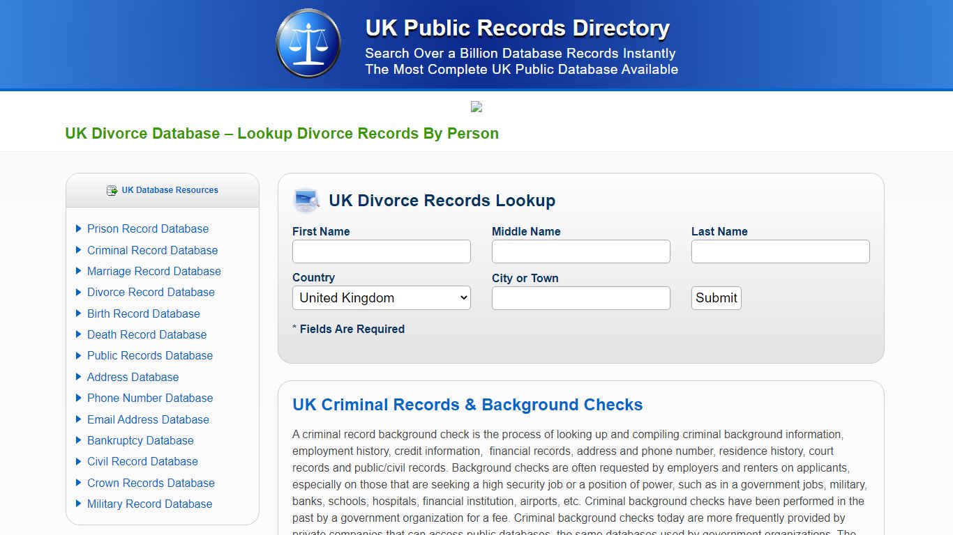Lookup Divorce Records By Person - UK Public Records Directory